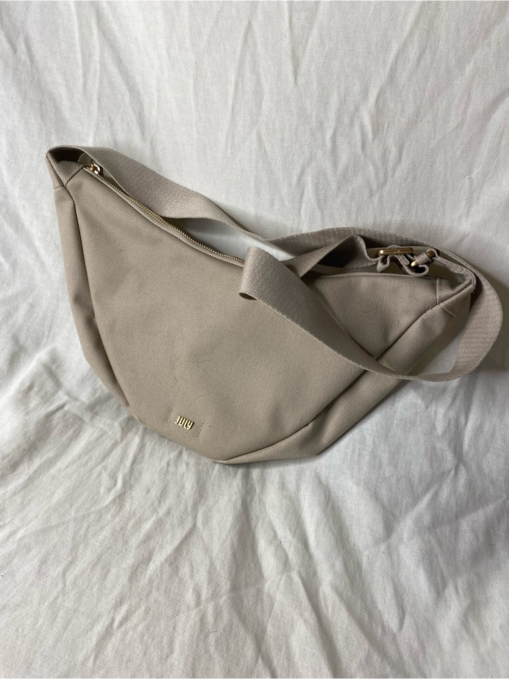 Taupe Crescent Crossbody Bag with Gold Accent